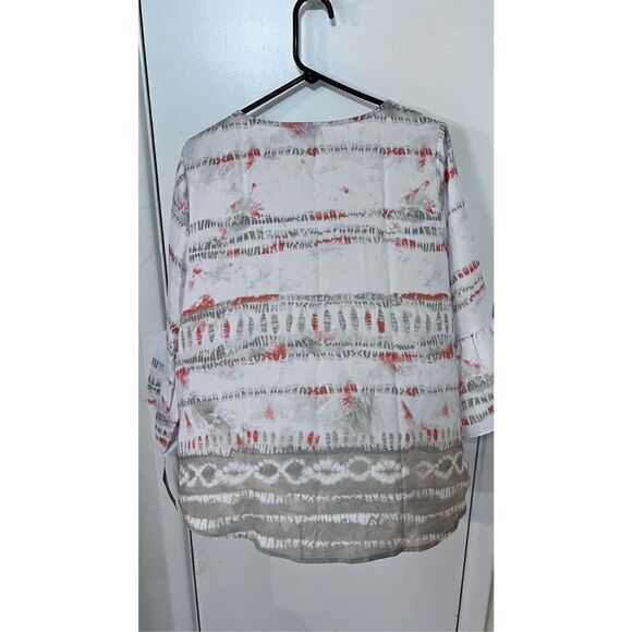 JM COLLECTION ORANGE TIE DYE BELL SLEEVE BLOUSE WOMENS SIZE 1X P1-295 - Picture 8 of 11